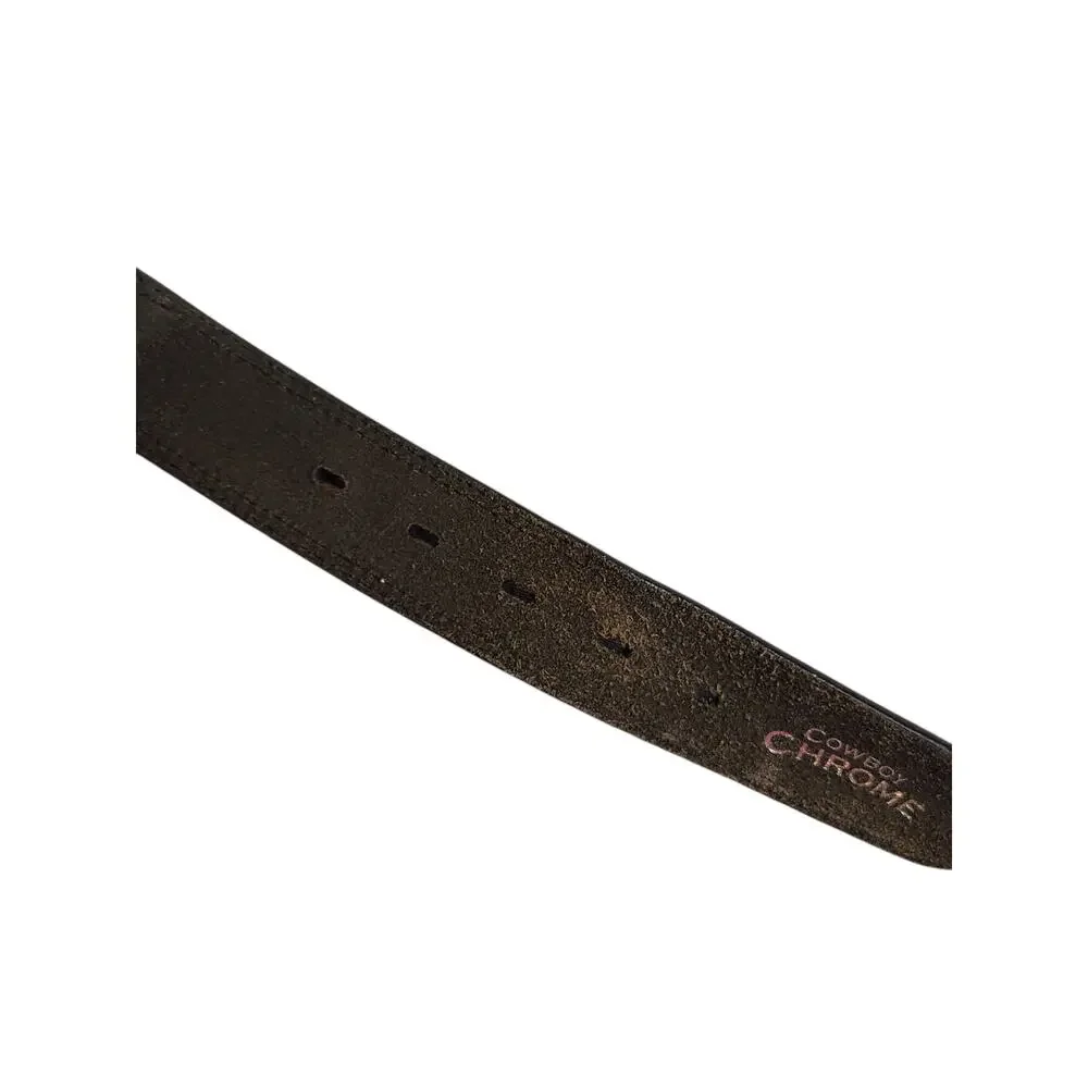 Cowboy chrome black leather western‎ belt 44 basket weave embossed white stitch